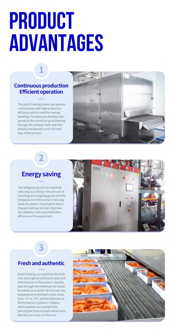 PLC IQF Tunnel Freezer Freezing Machine For Fruits Vegetables Chicken Fish Shrimp Pasta Poultry 0