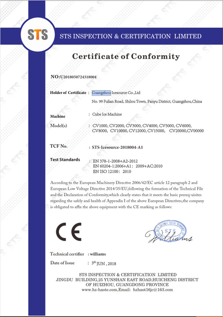 China Guangzhou Icesource Refrigeration Equipment Co., LTD Certification